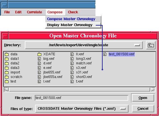 Fig. 3.1.6 - Displaying an existing Master Chronology