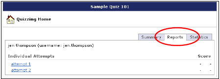 Reports tab in quizzing home page