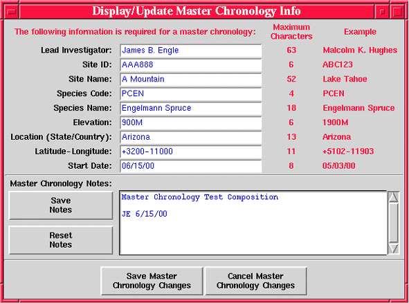 Fig. 3.1.3 - Step 3: Entering Master Chronology Header Information