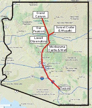 Map Grand Canyon excursion